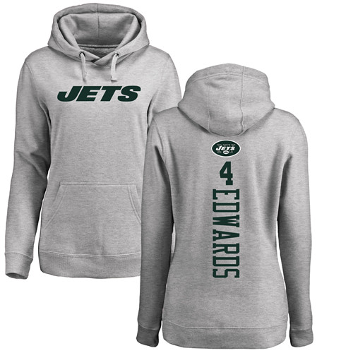 New York Jets Ash Women Lac Edwards Backer NFL Football 4 Pullover Hoodie Sweatshirts